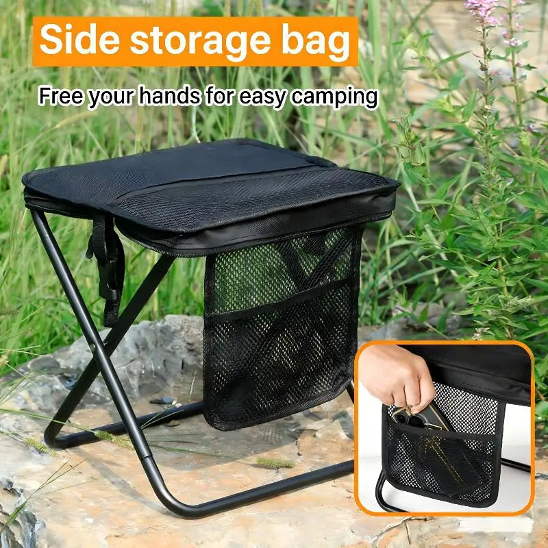 （Summer4）2 in 1 Portable Folding Camping Stool Convertible to Crossbody Bag Lightweight Collapsible Stool with Storage Pocket