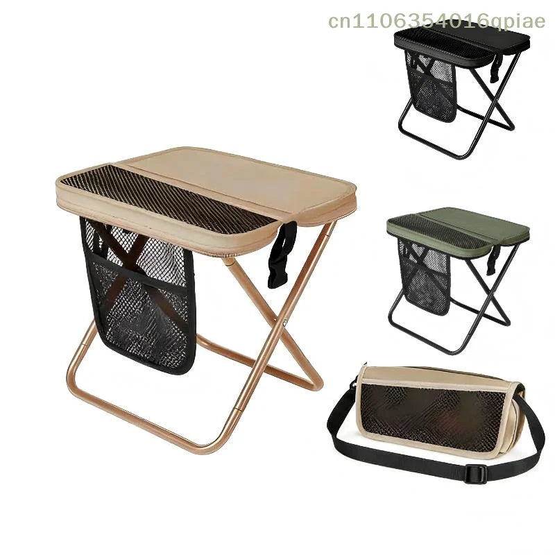 （Summer4）2 in 1 Portable Folding Camping Stool Convertible to Crossbody Bag Lightweight Collapsible Stool with Storage Pocket