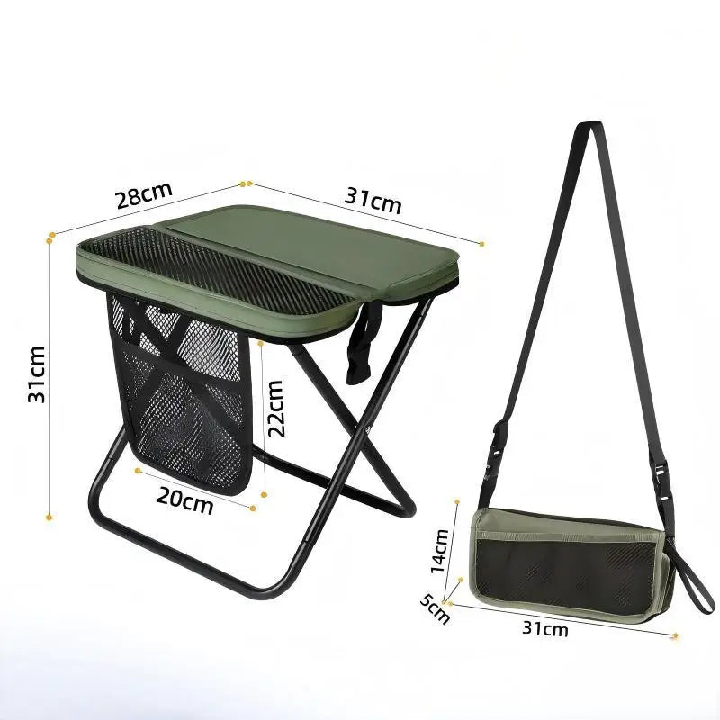 （Summer4）2 in 1 Portable Folding Camping Stool Convertible to Crossbody Bag Lightweight Collapsible Stool with Storage Pocket