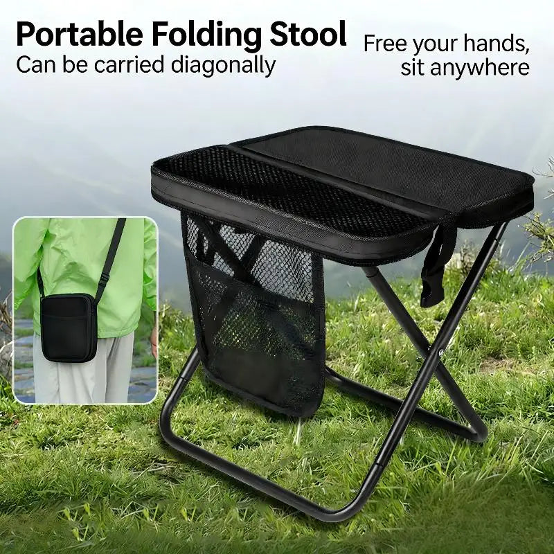（Summer4）2 in 1 Portable Folding Camping Stool Convertible to Crossbody Bag Lightweight Collapsible Stool with Storage Pocket