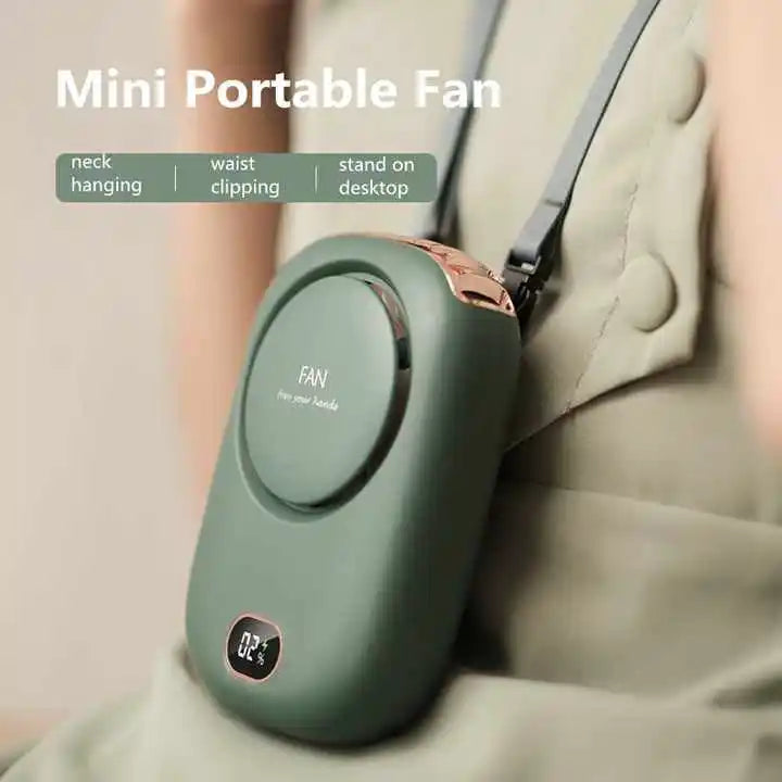 Mini USB Battery Rechargeable Hanging Neck Waist Fan 3 Speed Air Cooling Portable Fan for Handheld Desktop Travel Waist Fan